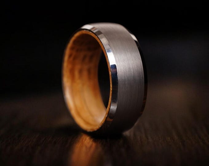 Silver Whiskey Barrel: Tungsten Wedding Bands, Silver Engagement Ring, Mens Silver Bands, Wedding Bands, Male Wooden Ring, 6/8mm Comfort Fit