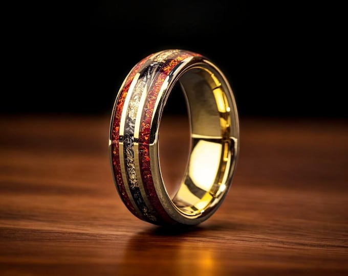 Meteorite Galaxy Opal Tungsten Ring: Gold Leaf Inlay Wedding Band