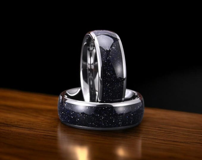 Orion Nebula Ring: Silver Tungsten Starry Night Wedding Band