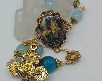 Aquamarine rosary, Forgiveness Chaplet ~ Indulgence Pardon Crucifix, Catholic Rosary,  Birthday gift, Prayers by the Bead