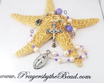 Sterling Pearl Decade Catholic Rosary, Pocket Chaplet~ Confirmation gift, Prayers by the bead