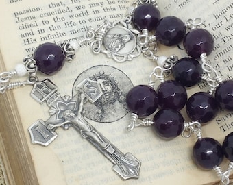 Sterling Garnet  Catholic Rosary, Decade Chaplet~ Confirmation gift, Prayers by the bead