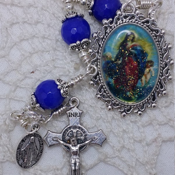 Three Hail Mary's Devotion~Immaculate Mary Terror of Demons Cameo,  Unbreakable Rosary, Prayers by the Bead