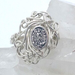 St Michael Sterling Silver Wire Wrapped Ring, Archangel Protection Bead Jewelry