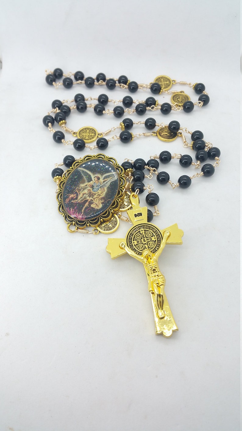 Rosary Necklace St Benedct / St Mchael Medals Catholc - Etsy
