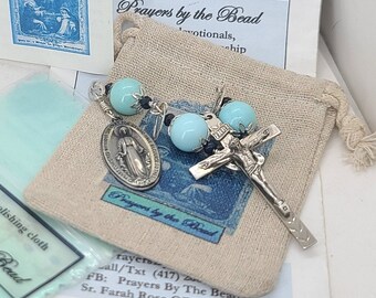 Unbreakable Sterling Larimar, Three Hail Mary's, Angulus chaplet ~Miraculous medal, Larimar Heirloom rosary, Prayers by the bead