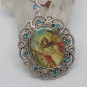 St Michael Pendant, Crystal Drop Pendant,Archangel,San Miguel, Supernatural protection, Patron of Warriors,St Michael color Pendant