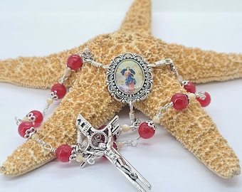 Our Lady Untier of knots, Ruby Rosary, Catholic Decade Chaplet, Pocket Rosary, Unbreakable heirloom Rosary~ Prayers by the Bead