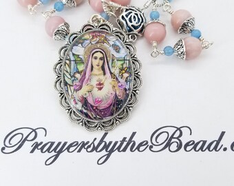 Immaculate Heart of Mary Chaplet~Opal Pocket Rosary, Mothers day,Gifts for mom, Catholic wedding, New mother  Gifts~Prayers by the bead