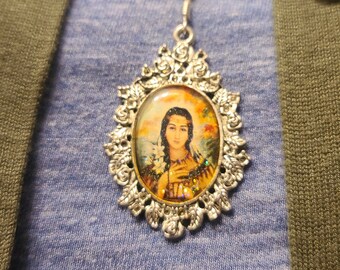 St Kateri Cameo Pendant, Patron St of Ecology,Native American Saint, Resin pendant, Protectress of Canada,Catholic Gift~Prayers by the Bead