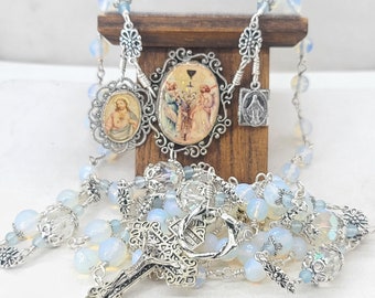 Aquamarine Rosary, Angel of the Eucharist,Indugenced Pardon Crucifix,crown of thorns, heirloom Unbreakable Rosary~Prayers by the Bead