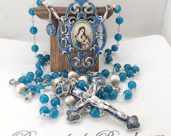 Jade and Pearl Catholic Rosary, Italian Madonna and Child,  unbreakable heirloom quality, Birthday or Wedding gift~ Prayers by the Bead