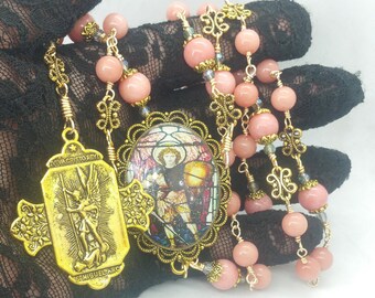 Pink Saint Michael Chaplet, Angelic Crown Catholic Rosary, Unbreakable heirloom~Prayers by the Bead