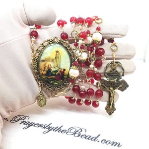 Fatima Pearl Catholic Rosary, Apparition of Fatima, Crown of Thorns, Pardon Crucifix,Custom cameo~Unbreakable Heirloom~ Prayers by the Bead