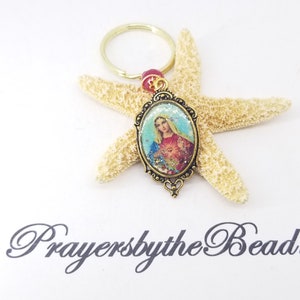 Unbeflecktes Herz Mariens Gold Schlüsselring, Maria Schrecken der Dämonen Wunderbare Maria Vollfarbe, Immaculata, Jade Schlüsselring, Mutter Geschenk ~ Gebete durch Perle