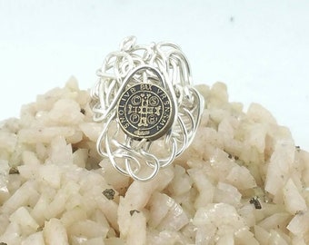 St Benedict Exorcism Ring, Sterling Silver, Supernatural protection,  Against Poisening~ Prayers by the Bead