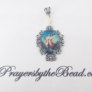 Engel Cameo Anhänger, Vintage Schutzengel, silbernes religiöses Geschenk ~ Gebete durch die Perle