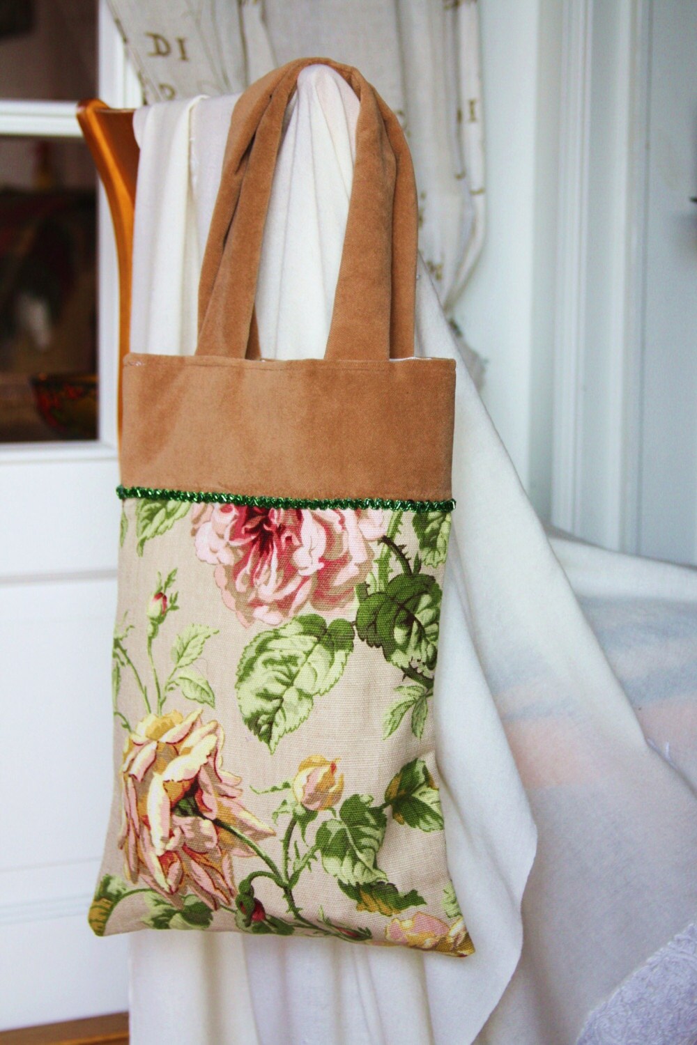 SALE Bag of Beauty and Roses Linnen and Velvet Adorned With - Etsy