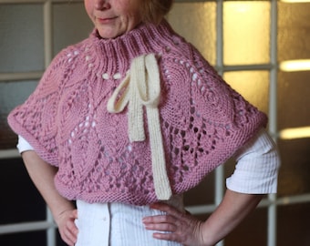 SALE Lovely Hand Knit Lacy Leaf Capelet