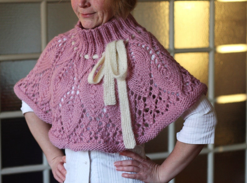 SALE Lovely Hand Knit Lacy Leaf Capelet image 1