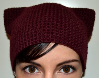 Made in Italy, italian premium wool - Minimal Kitty hat, cat ears, crochet knit hat, skullcap, beanie - Made to order