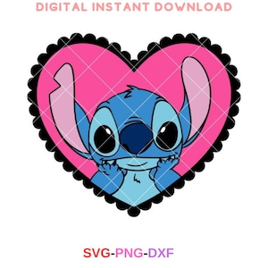 Stitch Heart Svg, Love Svg, Valentine’s Day Svg, Kawaii Svg, Cricut, Silhouette Vector Cut File