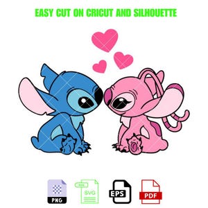 Stitch and Angel Svg, Love Svg, Valentine’s Day Svg, Kawaii Svg, Cricut, Silhouette Vector Cut File