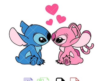 Stich und Engel-Svg, Liebes-Svg, Valentinstag-Svg, Kawaii-Svg, Cricut, Silhouette-Viertel-Schnitt-Datei