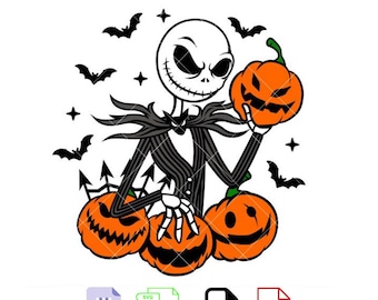Jack Skellington Pumpkin Svg, Halloween Svg, Spooky Season Svg, Trick or Treat Svg, Cricut, Silhouette Vector Cut File