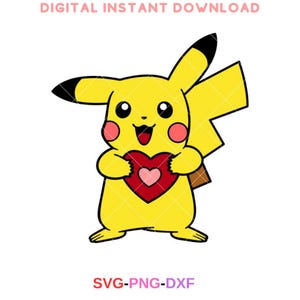 Pikachu Valentine Heart Svg, Love Svg, Valentine’s Day Svg, Kawaii Svg, Cricut, Arquivo de corte de vetor de silhueta