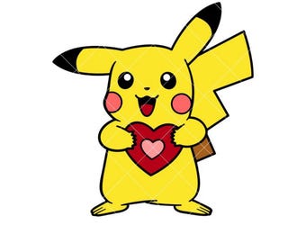 Pikachu Valentine Heart Svg, Love Svg, Valentine’s Day Svg, Kawaii Svg, Cricut, Silhouette Vector Cut File