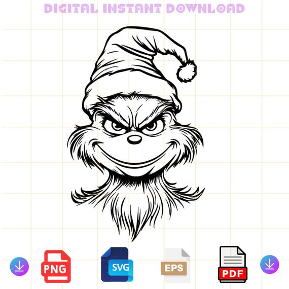 Grinch Face Outline Merry Grinchmas Svg, Merry Grinchmas Svg