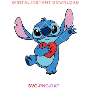 Stitch In Love Heart Svg, Love Svg, Valentine’s Day Svg, Kawaii Svg, Cricut, Silhouette Vector Cut File