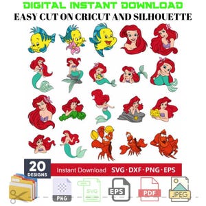 Layered Ariel Little Mermaid Svg Bundle, Instant Download, Bundle For Cricut, Silhouette Vector SVG PNG DXF Cut File