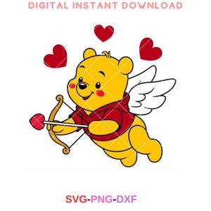 Winnie the Pooh Cupid Svg, Love Svg, Valentine’s Day Svg, Kawaii Svg, Cricut, Silhouette Vector Cut File