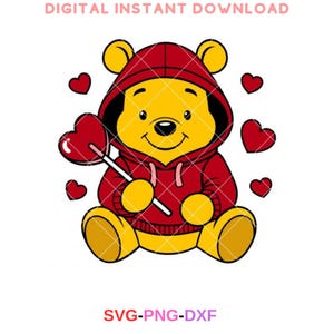 Winnie the Pooh Candy Heart Svg, Love Svg, Valentine’s Day Svg, Kawaii Svg, Cricut, Silhouette Vector Cut File