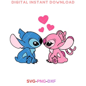 Stitch and Angel Svg, Love Svg, Valentine’s Day Svg, Kawaii Svg, Cricut, Silhouette Vector Cut File