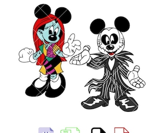 Jack and Sally Mickey & Minnie Bundle Svg, Halloween Svg, Spooky Season Svg, Kawaii Svg, Cricut, Silhouette Vector Cut File