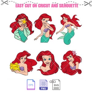 Ariel SVG Bundle, Little Mermaid Svg, Princess Svg, Kawaii Svg, Cricut, Silhouette Vector Cut File