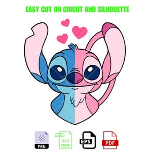 Stitch and Angel Svg, Love Svg, Valentine’s Day Svg, Kawaii Svg, Cricut, Silhouette Vector Cut File
