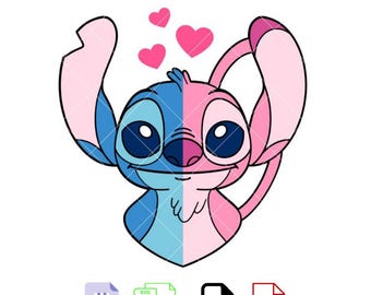 Stitch and Angel Svg, Love Svg, Valentine’s Day Svg, Kawaii Svg, Cricut, Silhouette Vector Cut File