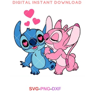 Stitch and Angel Svg, Love Svg, Valentine’s Day Svg, Kawaii Svg, Cricut, Silhouette Vector Cut File