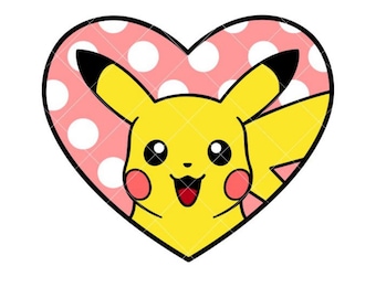Pikachu Valentine Heart Svg, Love Svg, Valentine’s Day Svg, Kawaii Svg, Cricut, Silhouette Vector Cut File