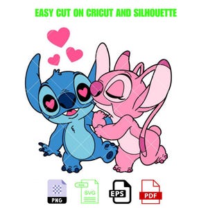 Stitch and Angel Svg, Love Svg, Valentine’s Day Svg, Kawaii Svg, Cricut, Silhouette Vector Cut File
