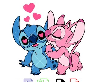 Stich und Engel-Svg, Liebes-Svg, Valentinstag-Svg, Kawaii-Svg, Cricut, Silhouette-Viertel-Schnitt-Datei