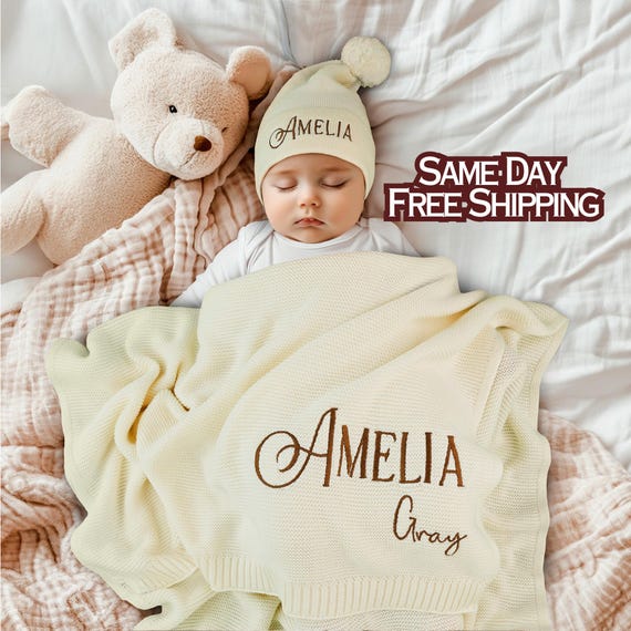 Organic Baby Blanket Personalized Baby Blanket Newborn Gift Cotton Knit Name Blanket Custom Blanket Baby Shower Gift for Baby Girl Boy Etsy