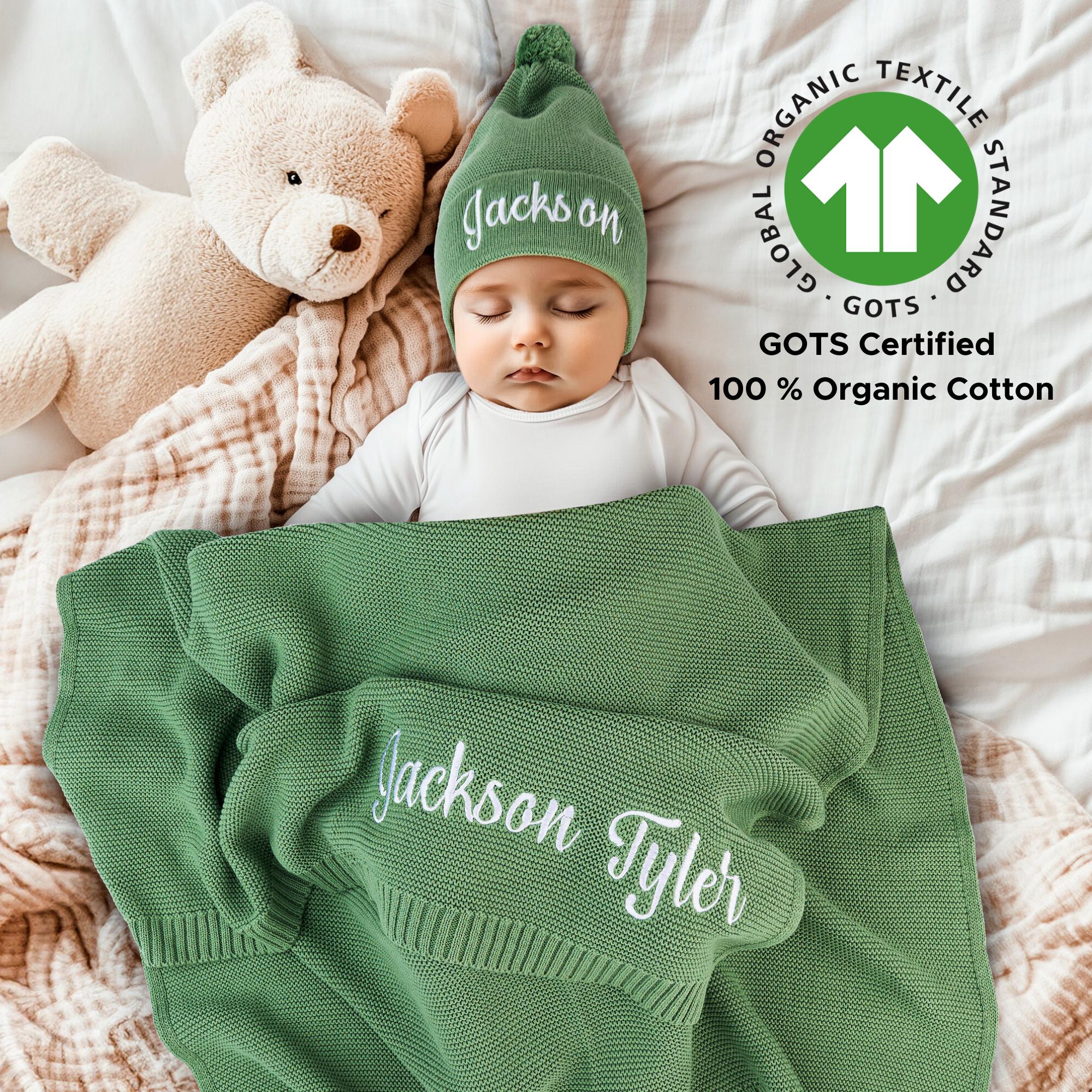 Personalized Organic Cotton Knit Baby Blanket: Custom Newborn Gift