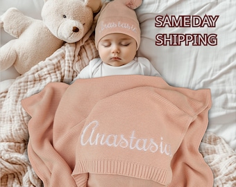 Organic Cotton Knit Baby Blanket: Personalized Newborn Gift