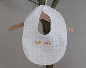 Go vols baby bib, personalized UT baby bib, Tennessee personalized baby bib, hand embroidered UT baby bib, orange vols baby bib, vols baby