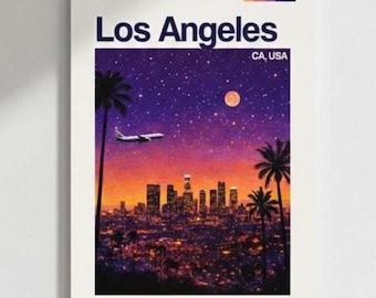 Los Angeles Skyline Poster Matte Vertical Poster | Retro Sunset Cityscape